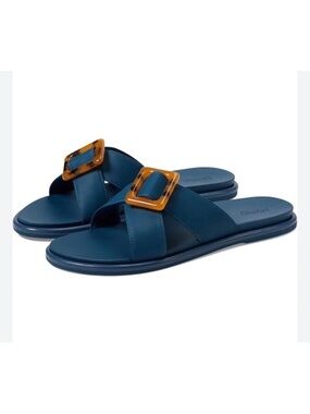 OluKai La'i Slide Size 7 Women's Sandal Lagoon Blue Tortoise Shell Buckle